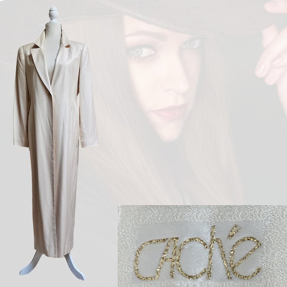 CACHE Vintage 1980S 100% Silk Cream Maxi Duster Coat Jacket Made in USA …